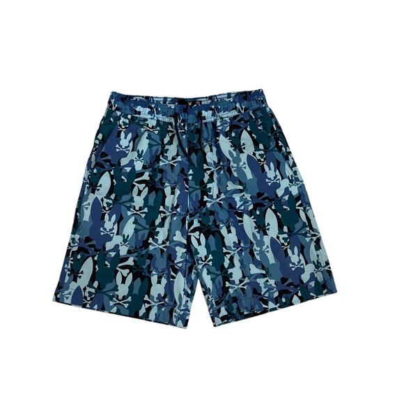 Psycho Bunny Swim Trunks Blue Logo Print Bathing Suit Size Youth Large 14/16 - Picture 1 of 3
